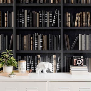 Shelves with Retro 3D Books Wallpaper Peel & Stick or Non Woven Library Mural Wall Bookcase Decorations Library Design Wallpaper Vintage