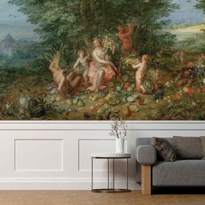 Famoso papel pintado despegable y adhesivo o no tejido, reproducción de pintura mural, arte de pared de jardín romano, decoración del hogar renacentista, estilo bohemio antiguo