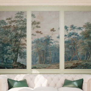 Tapete Grüne Bäume Szene Tapete Peel & Stick Vlies Natur Landschaft Wandbild ländlicher Wald Wand Kunst Vintage Panorama Wohnkultur Retro Wiese