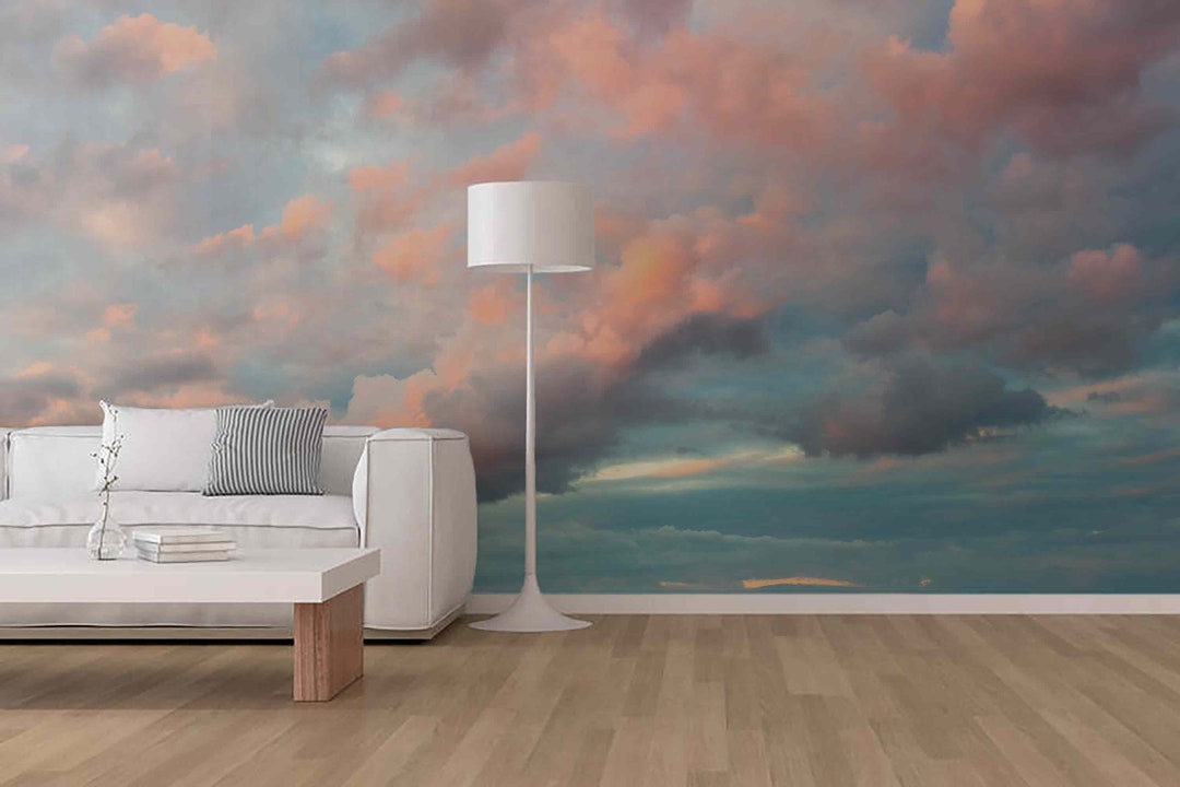 Pastel Color Clouds Mural Peel & Stick or Non Woven Pink Vintage Style ...