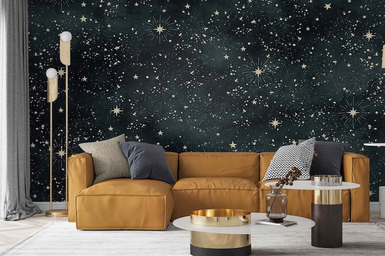 Starry Night Wallpaper – Peel and Stick Dark Sky Wall Mural With ...