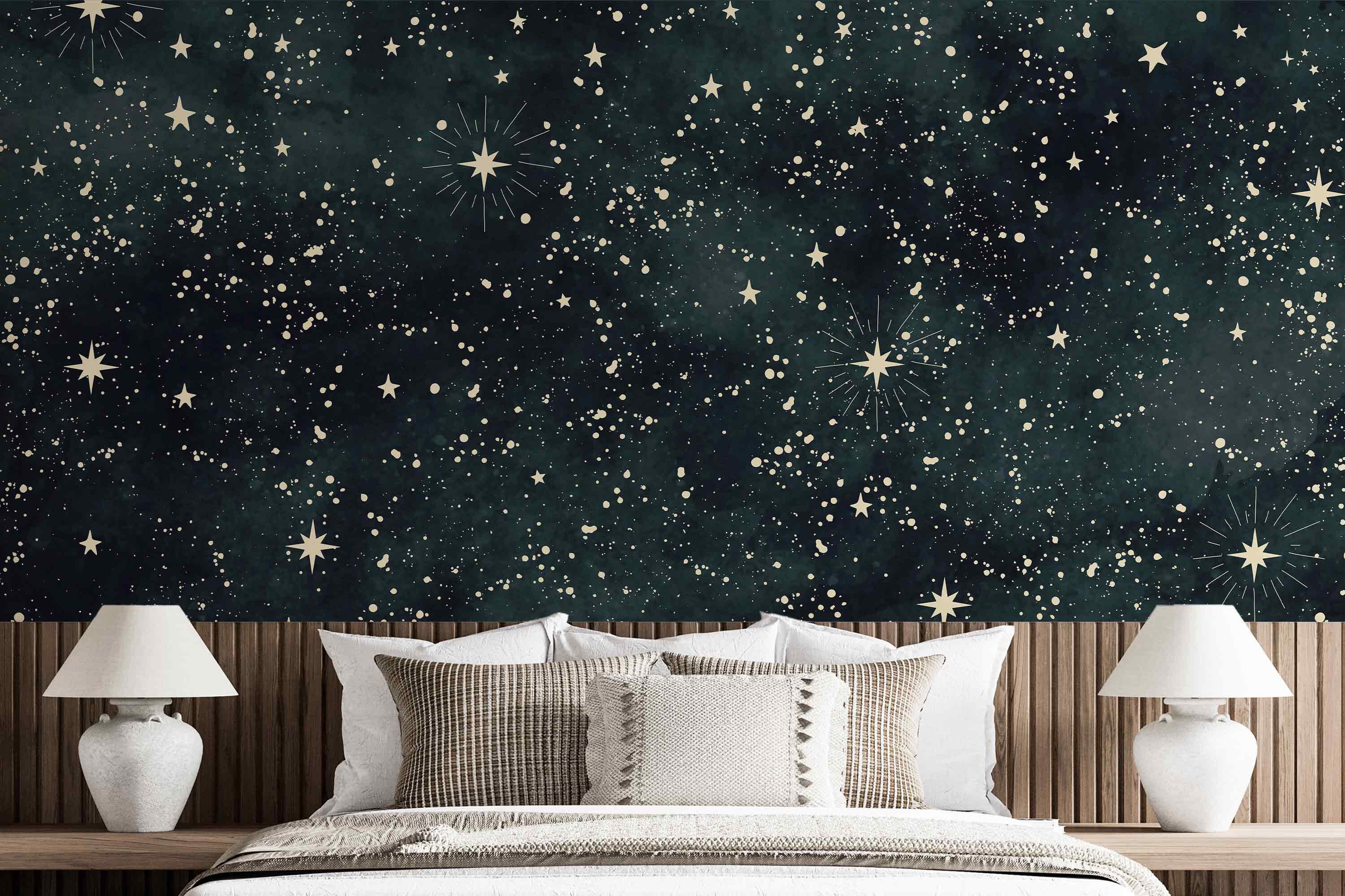 Starry Night Wallpaper – Peel and Stick Dark Sky Wall Mural With ...