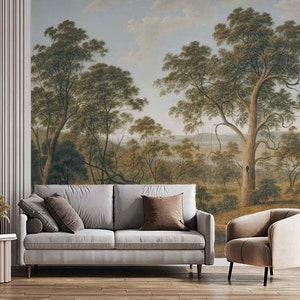 Große Bäume Landschaft Tapete Peel & Stick oder Vlies Natur Shabby Wandbild Ölgemälde Vintage Wald Retro Ästhetik Landschaftlich