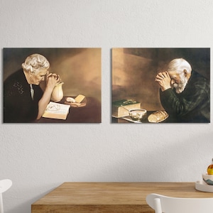 Eric Enstrom Gratitude and Grace Praying Hands Canvas Reproduction Print Religion Famous Artwork Home Decor Over Bread Pray Jesus Wall Art