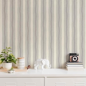 Carta da parati a righe vintage minimalista – Toni grigi e neutri – Rimovibile o tradizionale – Moderna carta da parati retrò per soggiorno, camera da letto