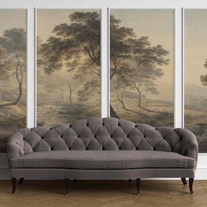Große Bäume Wanddekor Peel & Stick oder Vlies Beige Wald Tapete Retro Aquarell Wandbild Bäume Ölgemälde Landschaftskunst Weinlese