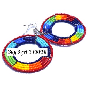 097 Masai Earrings, Gift for girlfriend, Ethnic Earrings, African Jewelry, Boho Earrings Dangle, Kenya Jewelry, Bead Earrings Hoop, Gifts