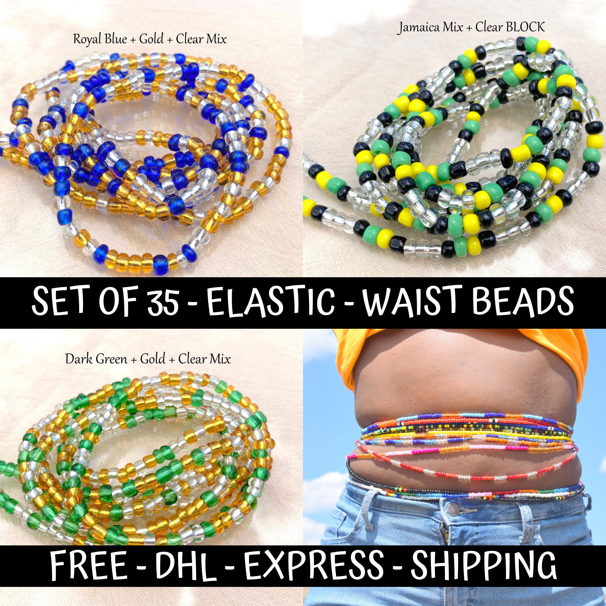 ELASTIC Waist Bead Set Waist Beads Elastic Waist Beads Waist Beads Bulk Stretchy Waist Beads African Waist Beads Stomach Beads Etsy