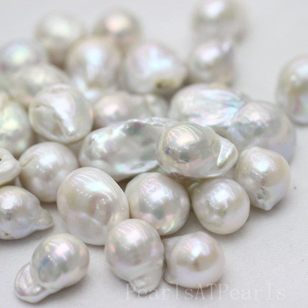 AA 20-40mm No Hole Natural White Nucleated Loose Flame Fireball Large Baroque Pearl