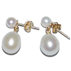 7-8mm&4-5mm Natural White Pearl Dangle Earrings with 14 K Solid Yellow Gold Accessories