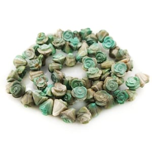 16 inches 8-10mm Ancient Green Trumpet Flower Carved Turquoise Beads Loose Strand
