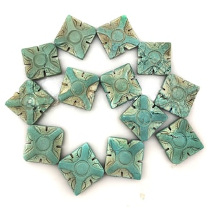 16 inches 5x25mm Green Flat Square Cross Sun Carved Turquoise Beads Loose Strand