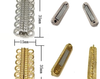 Cierre de collar magnético plateado y amarillo de varias filas