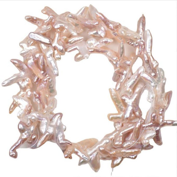 16 inches 15-30mm Natural Pink Diagonally Drilled Cross Shaped Natural Biwa Pearls Loose Strand