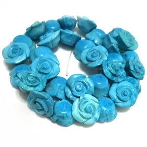 16 inches Blue Hand Carved Turquoise Rose Flower Beads Loose Strand