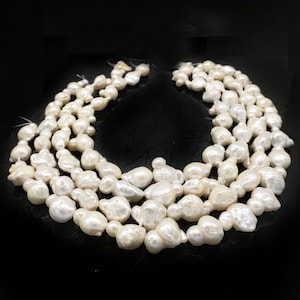16 inches 15-25mm No Resin,No Paint,No Filler,Large Irregular Genuine Natural White Teardrop Baroque Pearl Beads Loose Strand