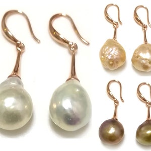 11-12mm AAA Natural High Luster Baroque Pearl Yellow Gold Filled Hook Earring