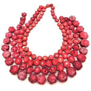 16 inches 9x20mm Red Natural Flower Hand Carved Coral Beads Loose Strand