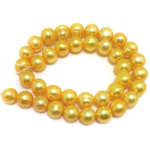 16 inches 10-11mm Golden Natural Round Oval Fresh Water Pearls Loose Strand