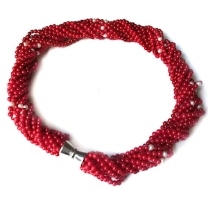 18 inches 4mm 12 Rows Golden Spacer Beads & Red Bamboo Coral Necklace