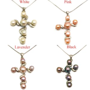 18 inches 30x40mm Natural Lavender Natural Button Pearl 925 Sterling Silver Cross Pendent Necklace