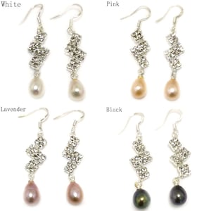 7-8mm Natural Raindrop Oval Pearl 925 Sterling Silver Zirconia Earring
