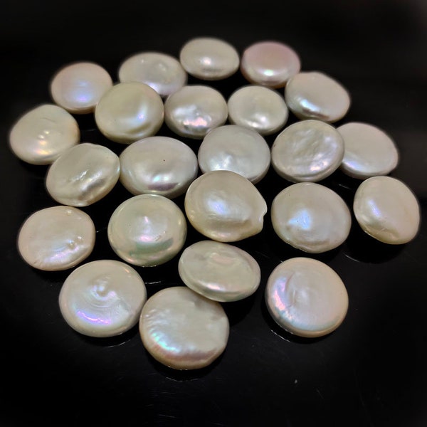 Wholesale AAA 13-15mm Natural Flat Coin Shaped Freshwater Loose Pearl