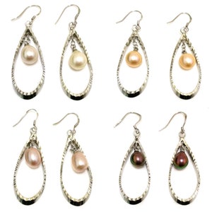 2 inches 9-10mm Natural  Drop Pearl Chandelier Earring with 925 Silver Hook