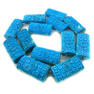 16 inches 10x15x30mm Cuboid Floral Carved Turquoise Beads Loose Strand