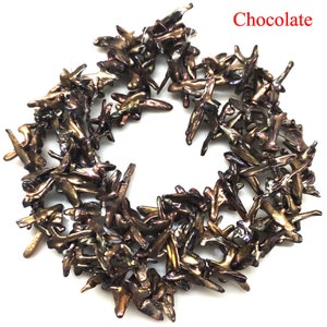 16 inches 15-30mm Diagonally Drilled Chocolate Natural Cross Shaped Biwa Pearls Loose Strand
