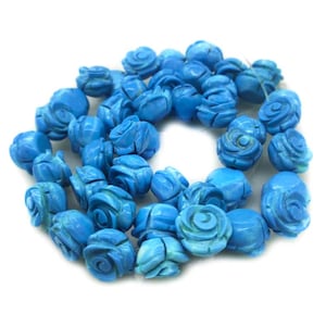 16 inches 8x12mm Blue Flower Carved Natural Turquoise Beads Loose Strand