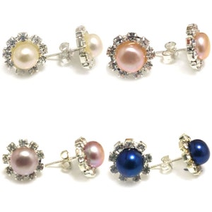 8-9 mm Natürliche Knopf Perle Zirkonia Bolzen 925 Sterling Silber Ohrring