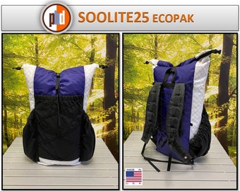 PBD - SOOLITE25 Mini - frameless Ultralight hiking backpack  - ECOPAK Purple / White