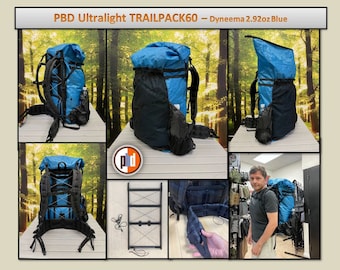 PBD - TRAILPACK60 - external frame hiking Ultralight Backpack - DCF 2.92 (Dyneema®) Blue