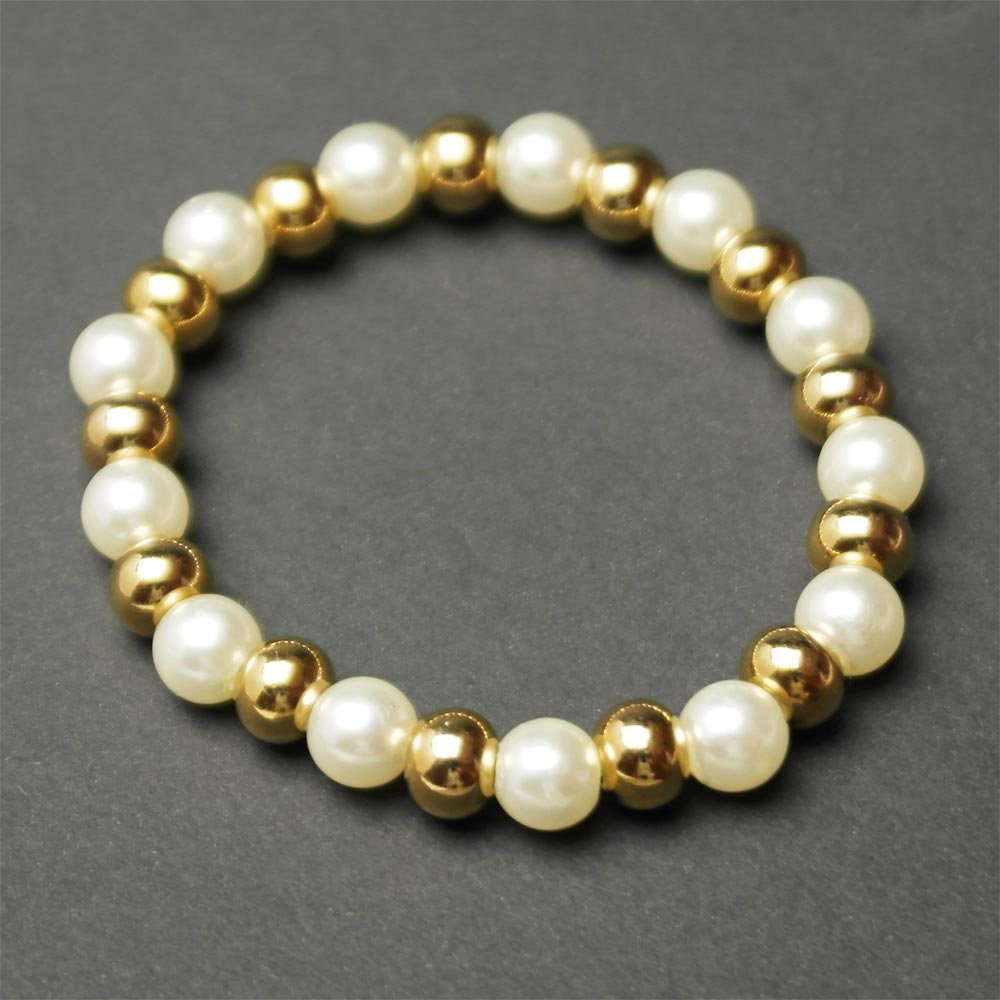  Rumgey Gold Pearl Bracelets for Women Stainless Steel