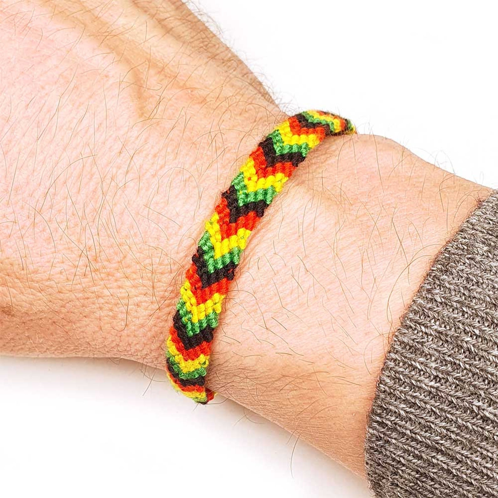 Reggae Rasta Bracelet Made of Fabric Braided Red Gold Green Etsy
