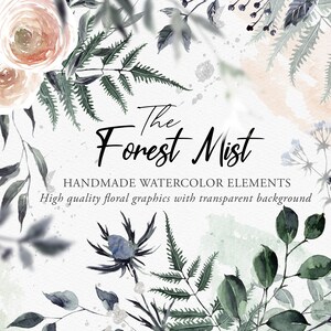 Watercolor Clipart, Green, Forest, Floral Elements, Handmade Clipart,