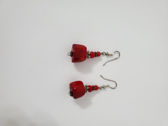 Red Coral, silver and pearl necklace earring and … - image 8