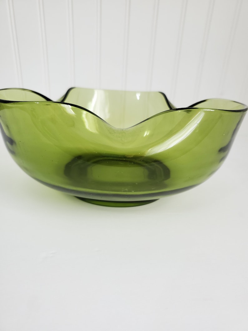 60/'s green glass bowl vintage mod glass Green pinch bowl entryway bowl green pinch bowl