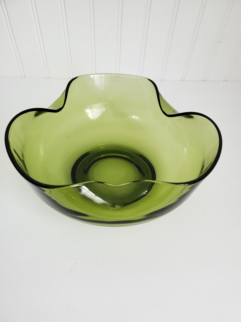 60/'s green glass bowl vintage mod glass Green pinch bowl entryway bowl green pinch bowl