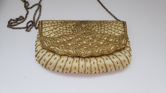 Mermaid tail pattern gold beaded purse. Vintage be