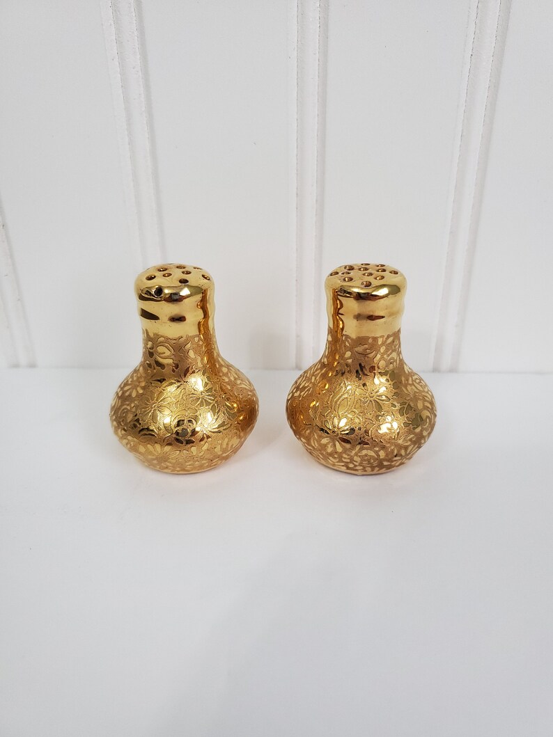 24k gold covered salt and pepper shakers Etsy