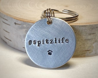 hashtag # spitz life keychain or dog tag hand stamped round 1.25 inch tag with choice of symbol handmade dog breed lab chihuahua pug pitbull