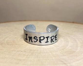 Adjustable personalized ring hand stamped inspire gift for teachers inspirational words aluminum size 7-9 custom ring
