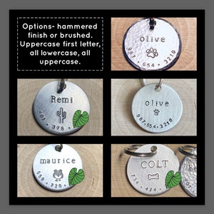 minimalist personalized dog id tag for collar with name and phone number on reverse hand stamped aluminum round 1 lost pet cat dog tag image 9