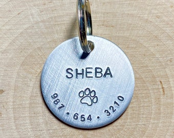 Custom dog name ID tag personalized name phone number hand stamped silver dog tag for dogs pet cat collar tag double sided