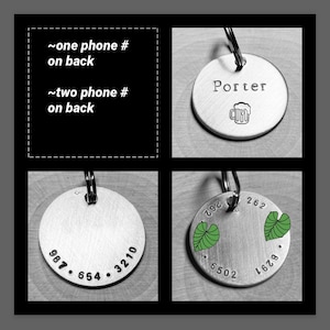 minimalist personalized dog id tag for collar with name and phone number on reverse hand stamped aluminum round 1 lost pet cat dog tag image 10