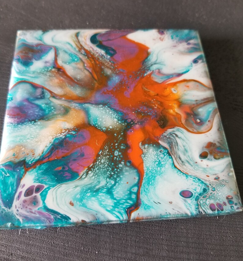 Hand Painted Ceramic Drink Coasters 4x4 Acrylic Paint Pour Etsy
