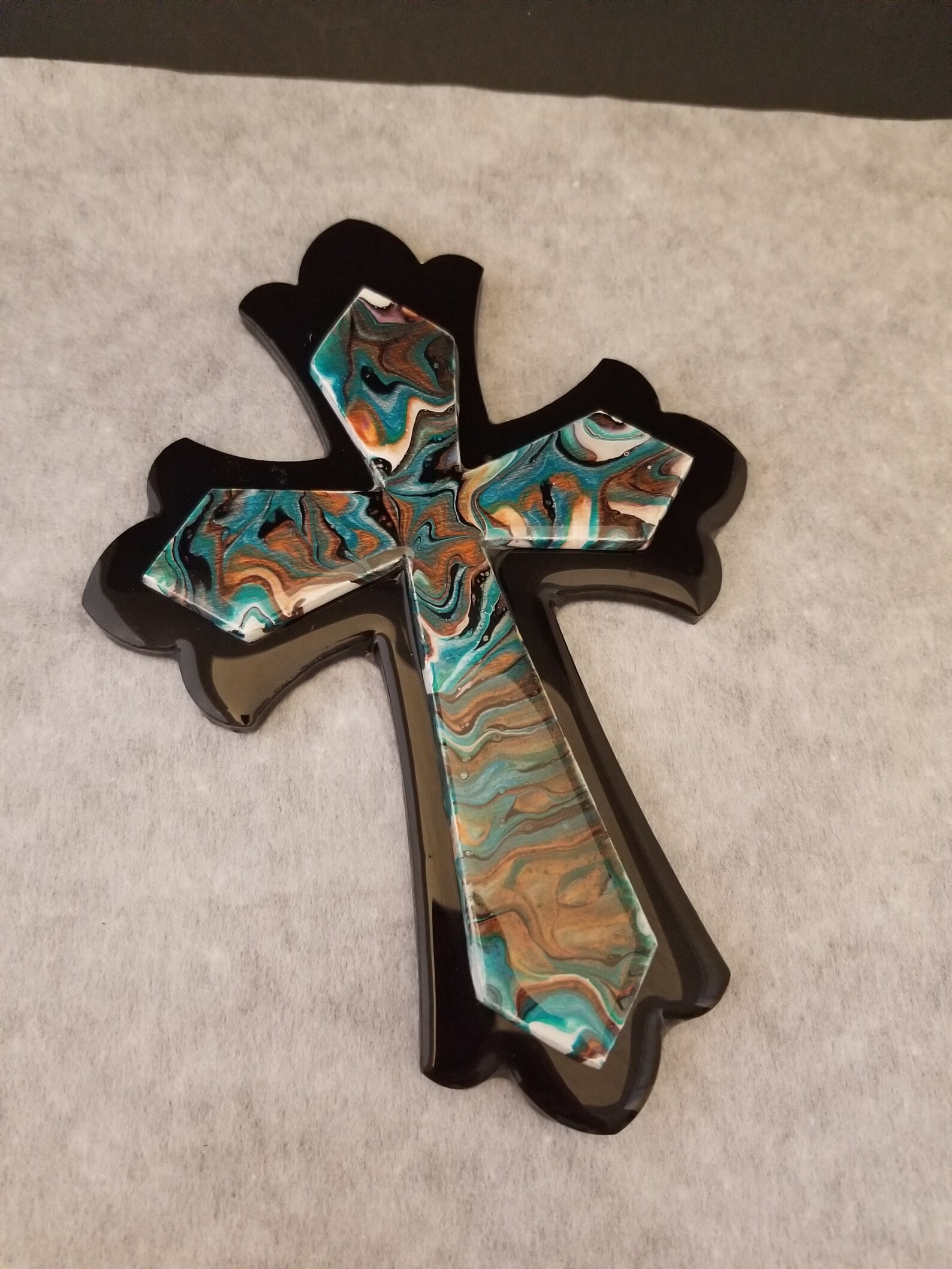 Stacked Hanging Wood Wall Cross Original Hand Painted Resin Etsy