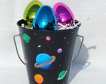 Hand Painted Easter Basket Gift Set Options for Boy Girl Tween Teen Adult DINOSAUR Personalized Easter Pail with Handmade Bracelet